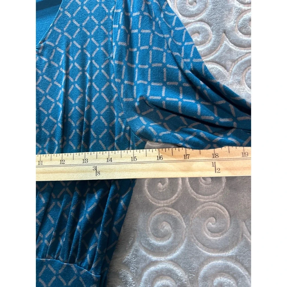 VTG Y2K Banana‎ Republic Teal Blue Geometric Print 3/4 Sleeve Ruched Top Size S